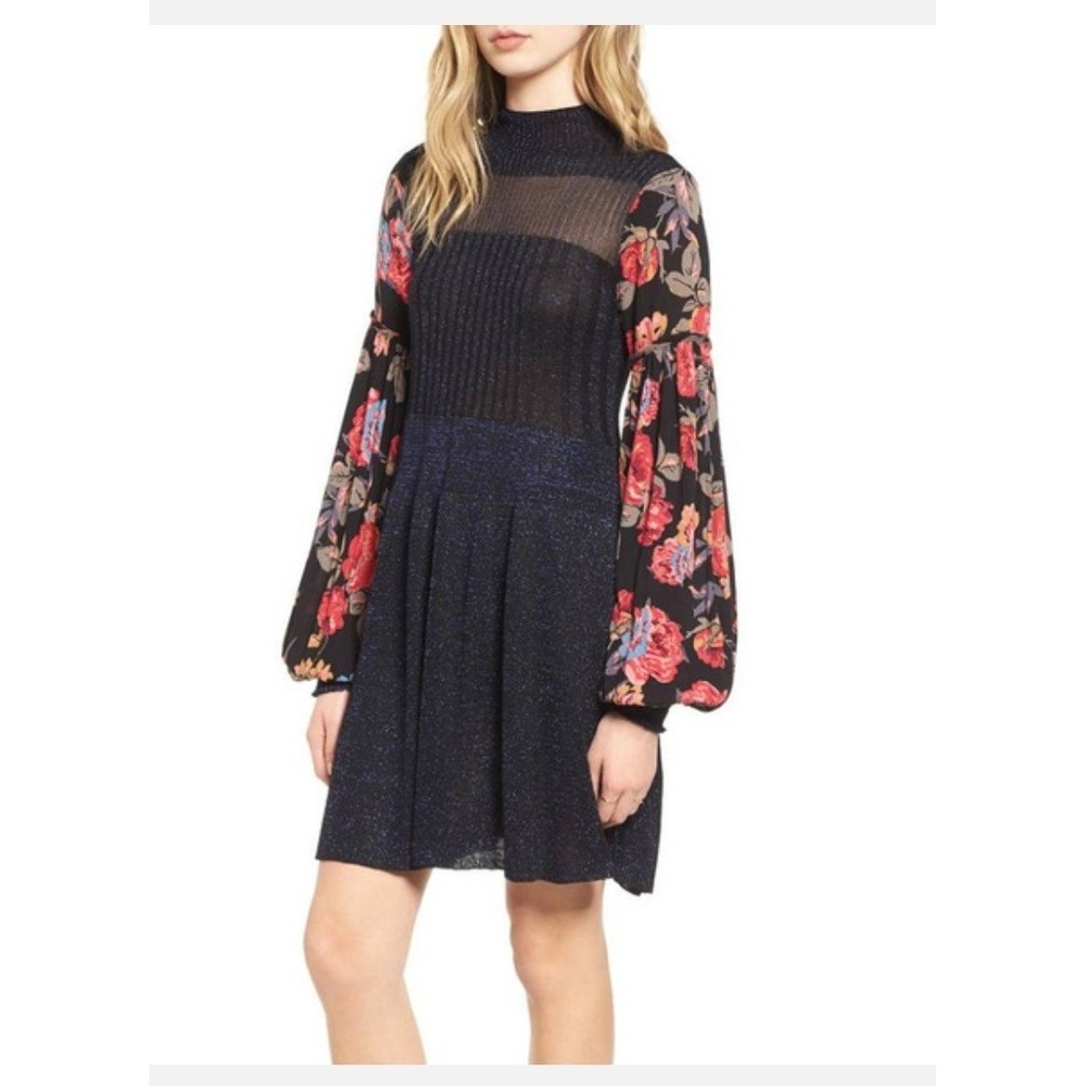Free People Retro Love Metallic Knit Mini Dress Womens Medium